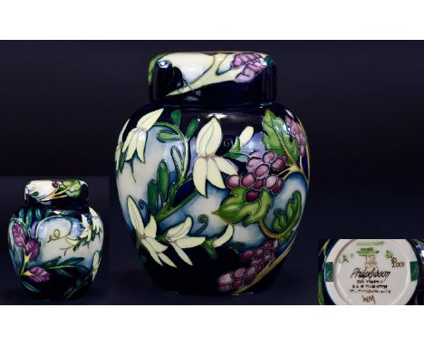 Moorcroft - Good Quality Tube lined Limited and Numbered Edition Lidded Ginger Jar ' Tempest ' Designer Philip Gibson, Signed