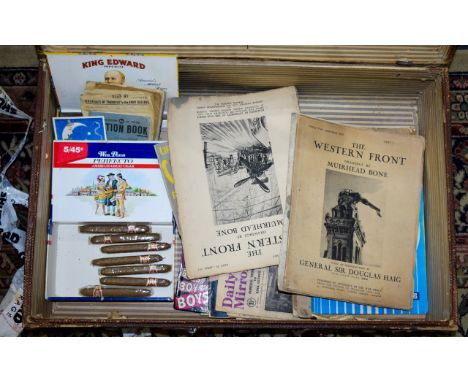 Vintage Travellers Trunk Together With a Collection of Assorted Ephemera Includes War memorabilia, Ration books, Soldiers rel