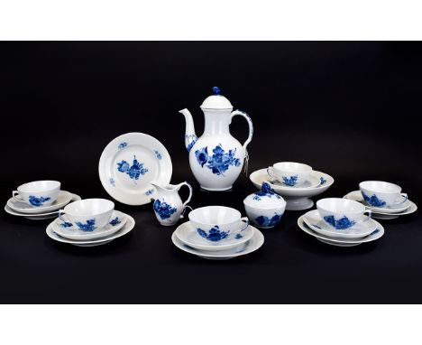 Royal Copenhagen ( 22 ) Piece Porcelain Tea Service. Comprises 6 Trios, 1 Pedestal Bowl, Milk Jug and Sugar Bowl & 1 Large Te
