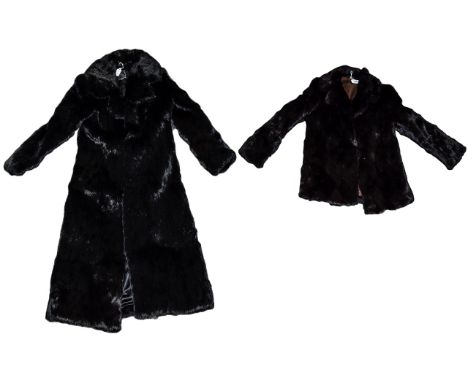 A Vintage Ladies Full Length Rabbit Fur Coat Long coney coat in black fur with revere collar, side seam pockets and hook and 