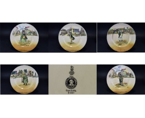 Royal Doulton Dickens Ware Collection Of Five Series Ware Cabinet Plates Tony Weller D6327, Mr Pickwick, Sairey Gamp, Captain