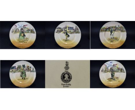 Royal Doulton Dickens Ware Collection Of Five Series Ware Cabinet Plates Tony Weller D6327, Mr Pickwick, Sairey Gamp, Captain