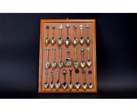 A collection Of Decorative Teaspoons, 26 in total from various locations. each with decorative handles to include several Can