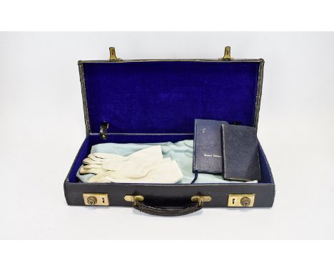 Masonic Interest Cased Ceremonial Apron And Books Vintage leather bound slim rectangular brief case with initial 'T. G. McC' 