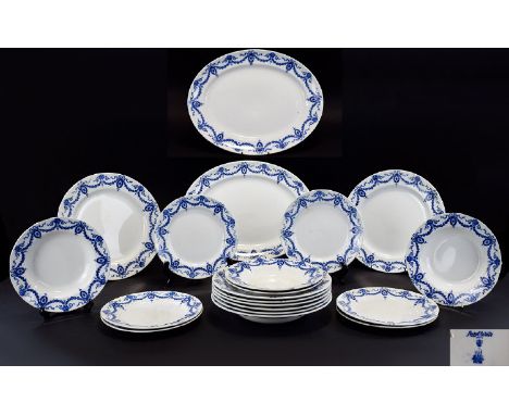 Losol Ware Keeling & Co Blue and White Part Dinner Service ( 25 ) Pieces In Total ' Bowness ' Pattern. c.1930's. Comprises 2 