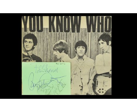 The Who Pop Autographs. Keith Moon, Roger Daltrey, Townshend and Entwistle. Obtained in Liverpool in 1960's. With picture