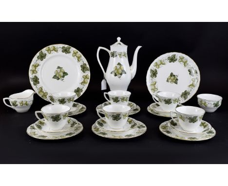 Royal Worcester The Worcester Hop 'Mathon' Part Coffee Set (28) pieces in total. Comprises coffee pot, teacups, saucers, side