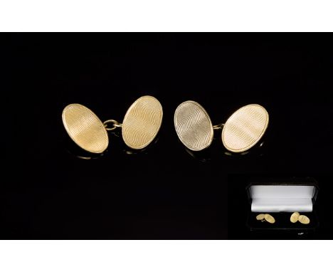 A Gentleman's Pair of 9ct Gold Engine Turned Cufflinks. Fully Hallmarked. 8 Grams - Please See Photo. 