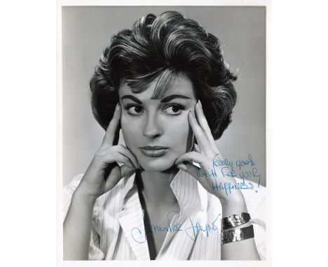 Jennifer Jayne, a signed 10x8 inch vintage photo. Actress who appeared in many horror and  scifi films, Including Dr. Terrors