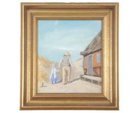 NORDIC SCHOOL, 20TH CENTURYmonogram in left corner of both, oil on canvas; one depicting old man holding child's hand against