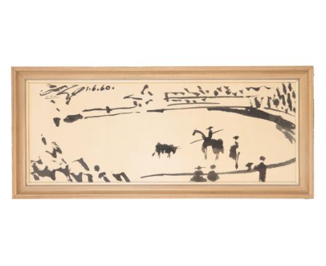 *AFTER PABLO PICASSO (1881-1973) 'L'Arene, Bullfight'label to the reverse, 'Pablo Picasso.... (Spanish 1881-), CORRIDA, ink w