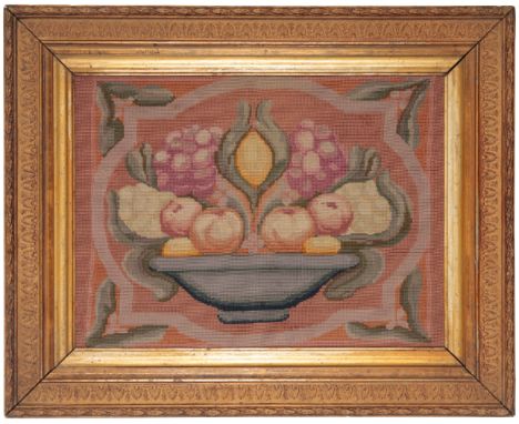 MANNER OF THE OMEGA WORKSHOP: AN EMBROIDERED WOOLWORK PANEL DEPICTING A BOWL OF FRUITcirca 1910, 38cm x 51cm, in a period fra