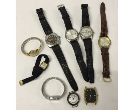 A box of 9 old watches to include a Rotary Automatic in working order, Timex, Gesa and Seiko.