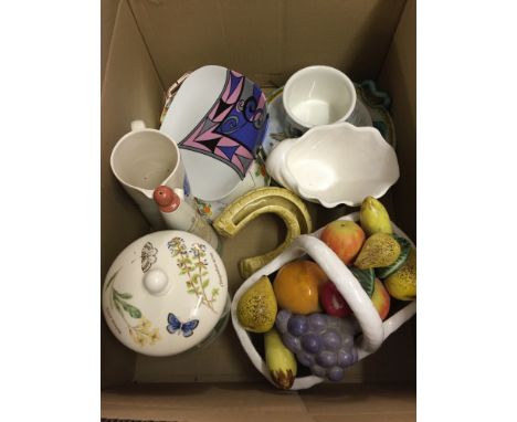 A quantity of ceramics to include Wedgwood Sarah's Garden storage jar and vinegar pourer, Portmeirion Botanic Garden dish, an