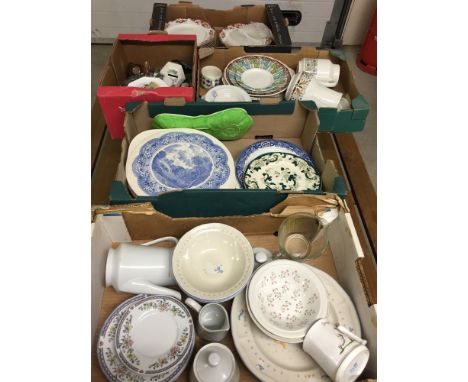 5 boxes of assorted tea and dinner wares to include Masons and 15 vintage dinner plates by Booths China made for Harrods dept