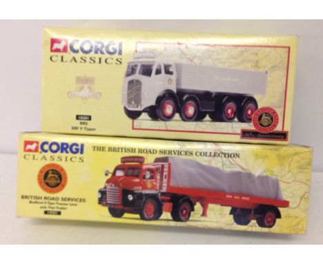 2 boxed Corgi British Road Services lorries: 1) Bedford S Type Tractor unit with flat trailer #19901. 2) ERF V Tipper #10201.