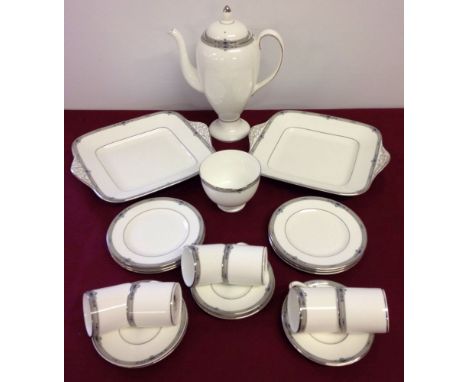 A collection of Wedgwood Amherst coffee and tea wares comprising coffee pot, 6 coffee cans & saucers, 6 six inch tea plates, 