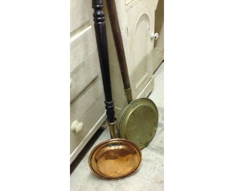 2 vintage copper & brass bed warming pans.