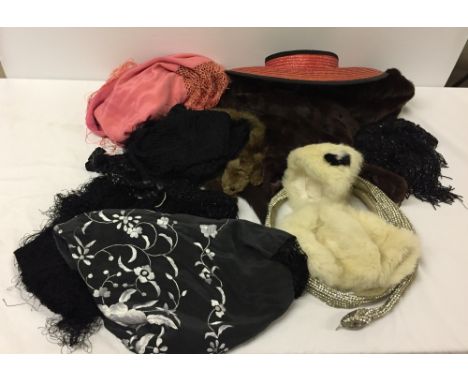A collection of quality vintage clothing to include a mink stole in very good condition, a mink wrap with head/tail on, 2 whi