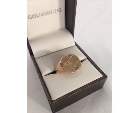 Gents 9ct gold signet ring - 8.3g. Size R, not engraved.