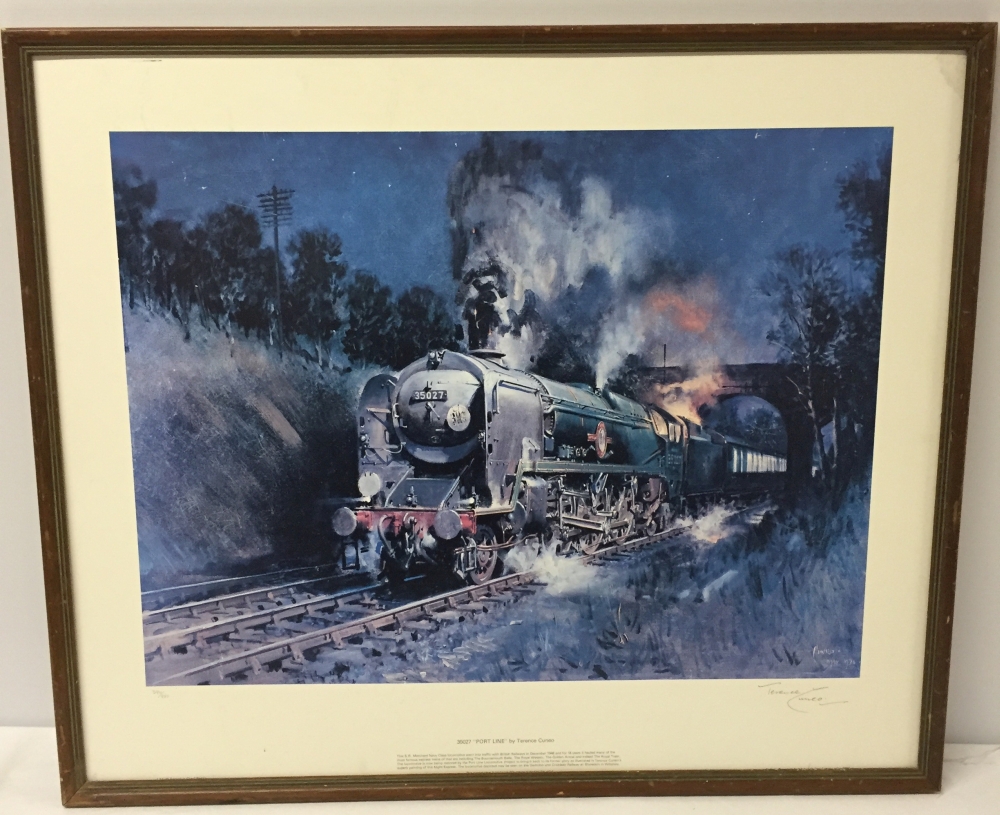 A framed Limited Edition signed Terence Cuneo railway print '35027 ...