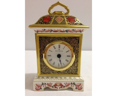 A Royal Crown Derby 'Old Imari' pattern 1128 1st quality 2006 clock, 17cm tall.