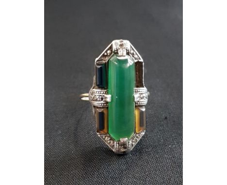 GOLD SILVER AND JADE STYLE RING 