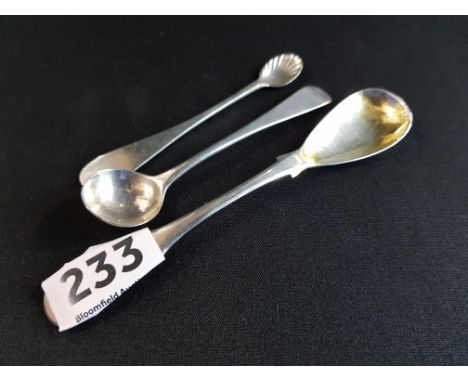 EP SALT SPOON WITH SHELL BOWL, MUSTARD SPOON, LONDON 1823, EGG SPOON EDINBURGH 1826