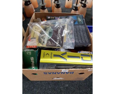 BOX LOT OF TOOLS, BOOKS ETC