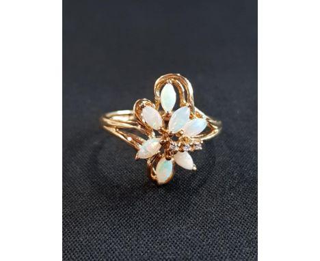 9 CARAT GOLD OPAL AND DIAMOND RING