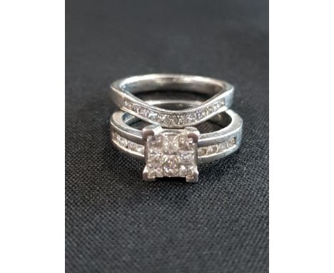 PLATINUM AND DIAMOND RING WITH PLATINUM AND DIAMOND BAND