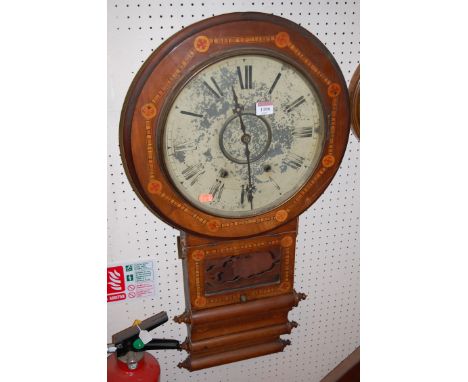 A late Victorian mahogany and inlaid drop trunk wall clock (dial a/f)