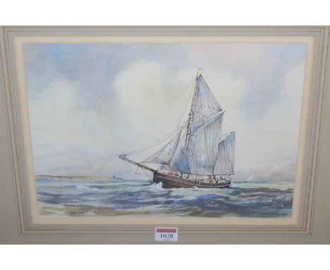 John Robillaird - Boats off the coastline, watercolour with body colour, signed lower right, 25x35cm; R Siger - Beach huts at