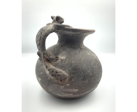 Pre-Columbian Ceramic "Blackware" Figural Vessel Pitcher Effigy Squirrel. Possibly Chimu Culture, Peru. No makers mark.Height