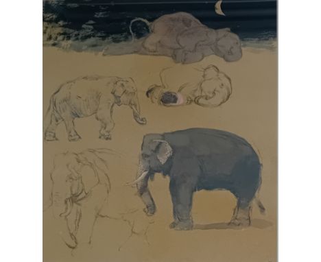A. Fraser Mixed Media titled ''Thai Elephants'',  signed and dated '96.[Frame 58x53cm]