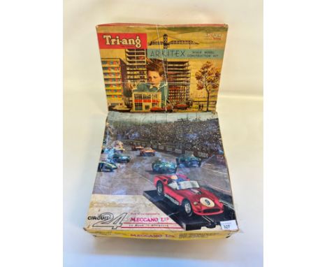 A 1950's Tri-ang Arkitex scale Model construction kit together with a Circuit 24 Mechano set and a Scalex Ocean Liner Boat, a