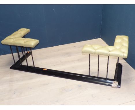Modern club fender with light green seat and black metal base, 50cmHx180cmW