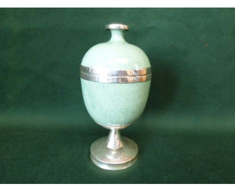 Tiffany and Co. sterling silver and ceramic urn 18H