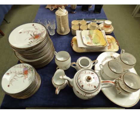 Oriental tea service, 6 Royal Doulton side plates and dish and set 6 cut glass whisky tumblers etc.