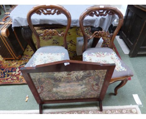 Pair of Victorian rosewood dinning chairs and fire screen