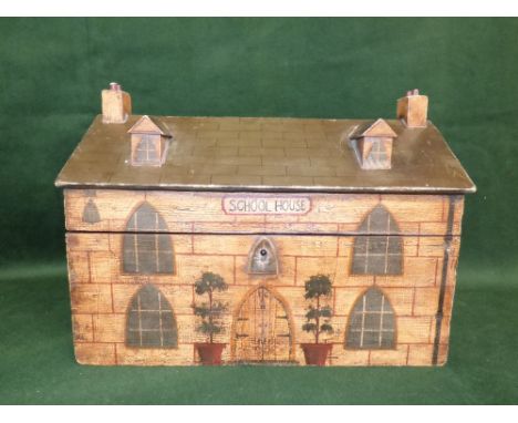 Novelty tea caddy in the form of a house, painted with two division lidded interior, 30cm W