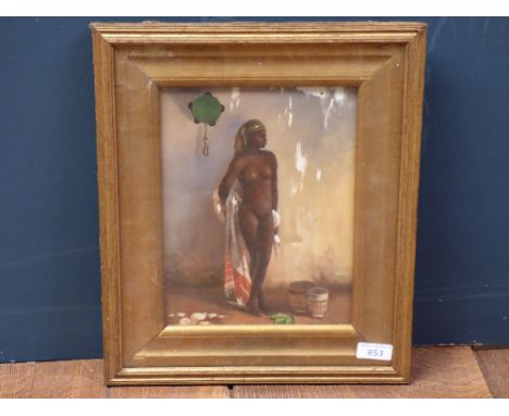 Framed oil painting portrait of a nubian slave girl, 24.5cmx19cm