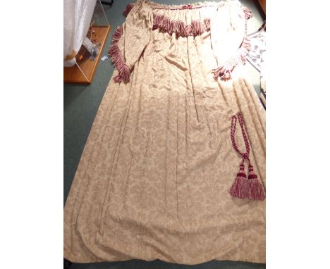 Three pairs of beige interlined curtains with pelmets and tie backs 104 x 54, 104 x 75, 104 x 75