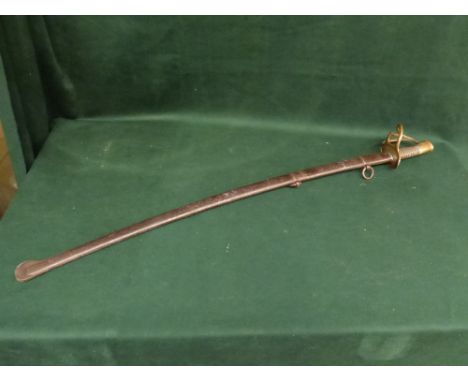 Mid C19th French light cavalry sword with pierced brass handle, signed and dated 1852 in a metal scabbard