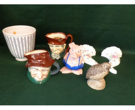 Assorted ceramics, including character jugs, Poole, Royal Worcester, cornucopia wall pockets