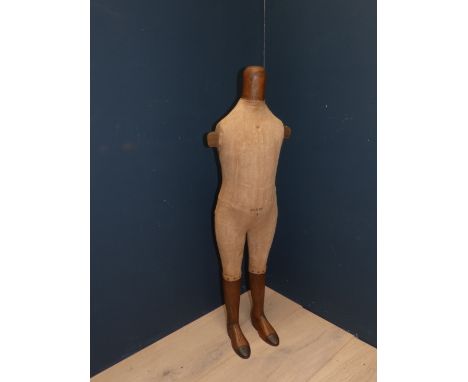 Vintage Tailors Dummy/mannequin, in the shape of a child or jockey, wooden feet and bodice comprising  kid/suede material , 1