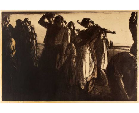 Gerald Spencer Pryse (1881-1956)Refugees in a landscape, lithograph in colours, pencil signed in the margin, 45 x 68cm, unfra