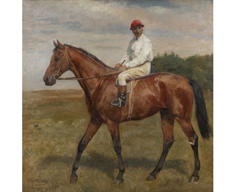 Otto Bache (1839-1927)Portrait of race horse with jockey, signed and dated 1905, inscribed 'Hoppegarten', oil on canvas, 76.5