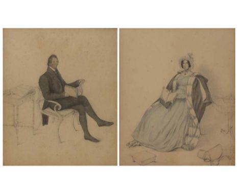 English School (early 19th century)Portrait of a lady, wearing a fur trimmed cloak and lace bonnet, and companion portrait of
