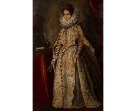 Continental School (19th century)Portrait of a lady, believed to be the Marquesa de Palma, standing full length with lace ruf